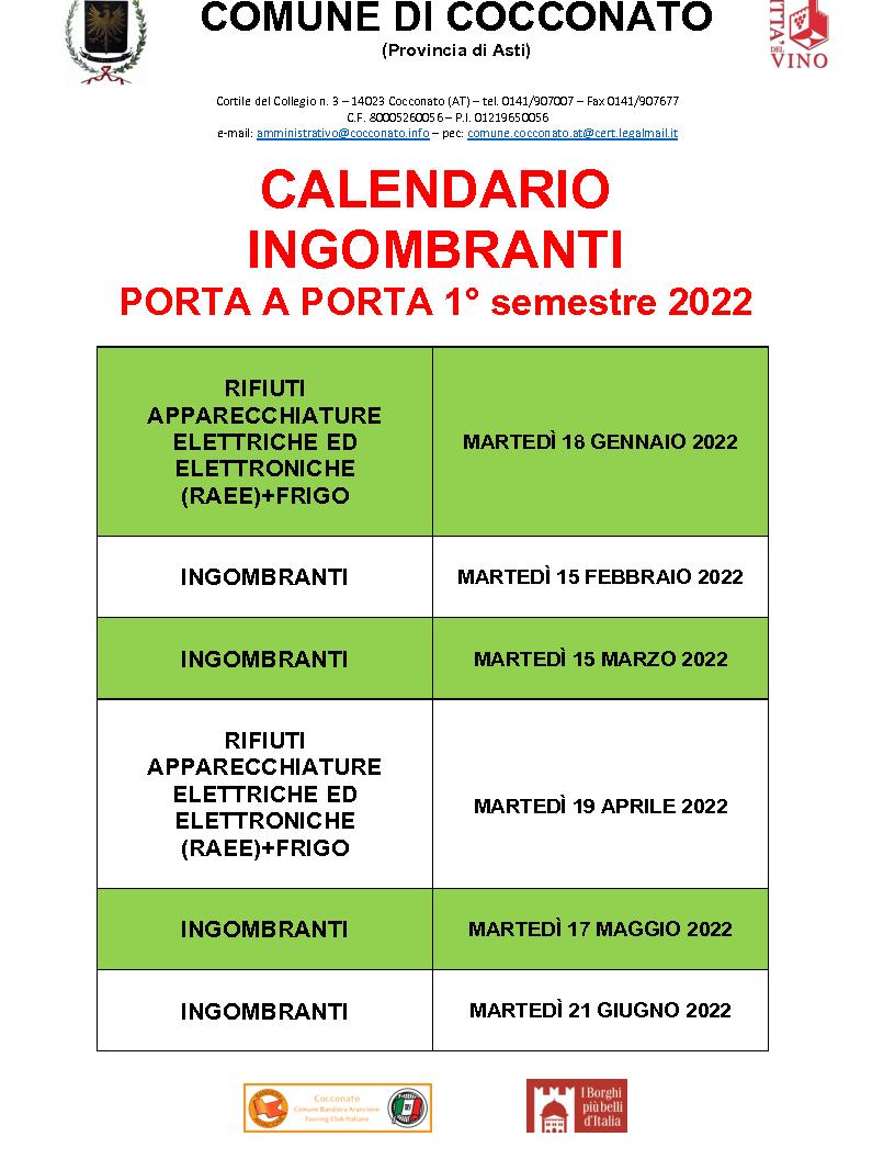 RITIRO INGOMBRANTI 1° SEMESTRE 2022